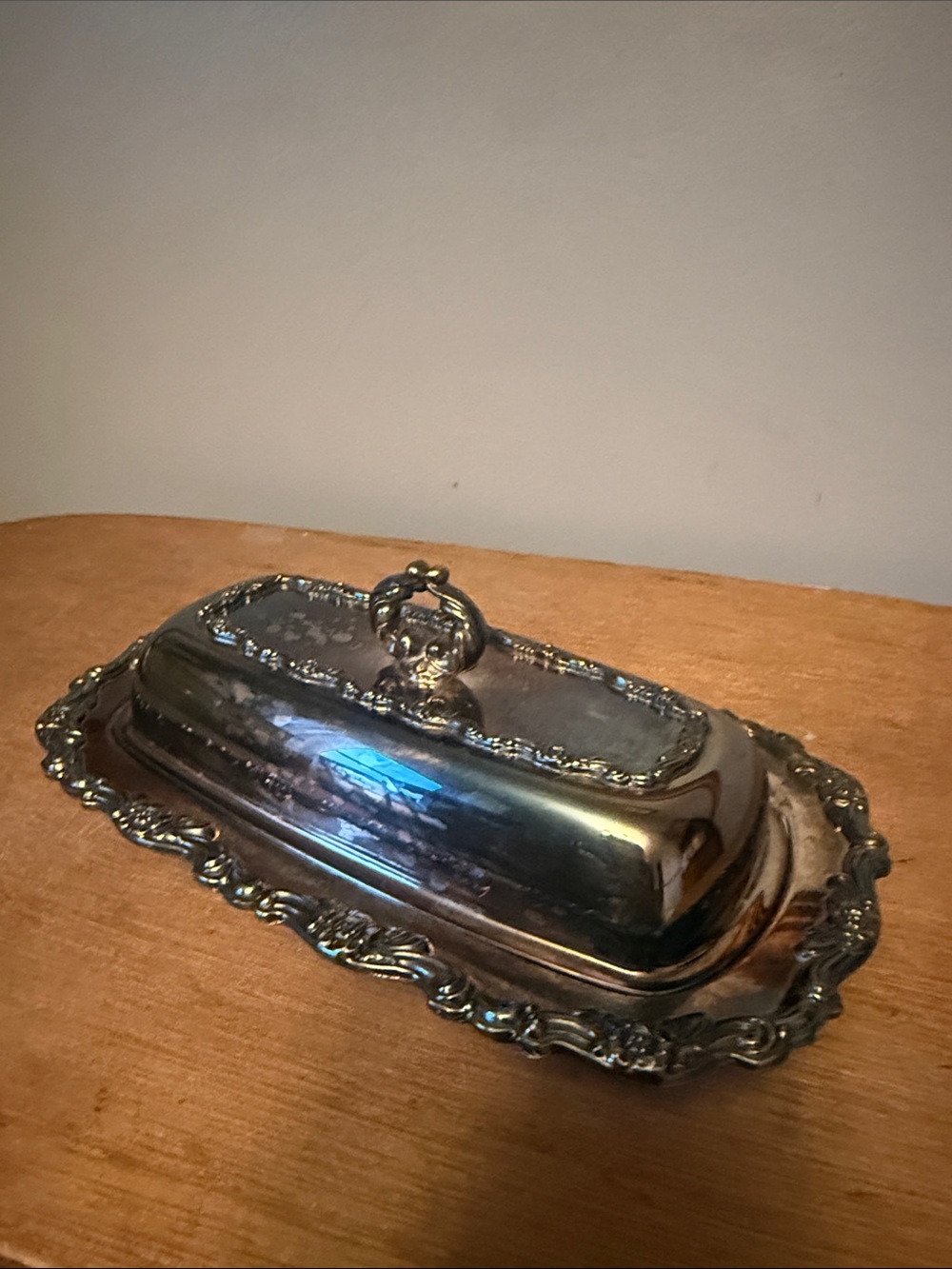 Vintage 3pc Silverplate Covered Butter Dish with Glass Insert